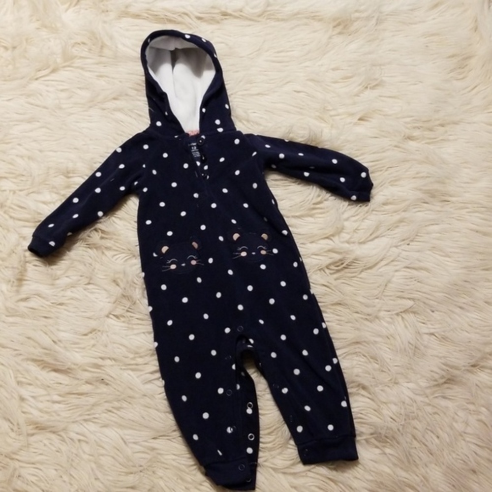 Blue and white‎ polka dot fleece outfit